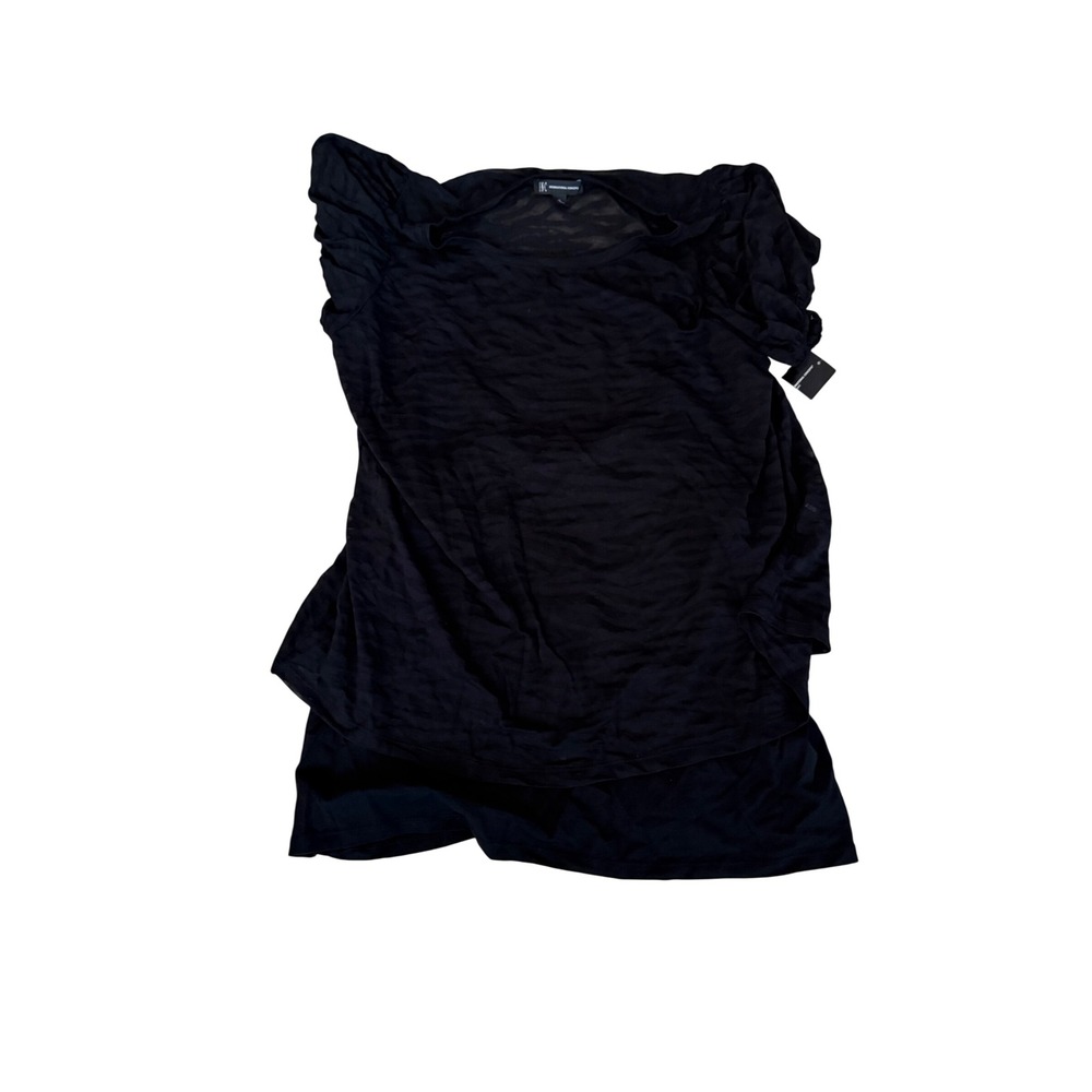 INC International Concepts Womens 1X Black 2-Piece Zebra Burnout Puff Sleeve Top